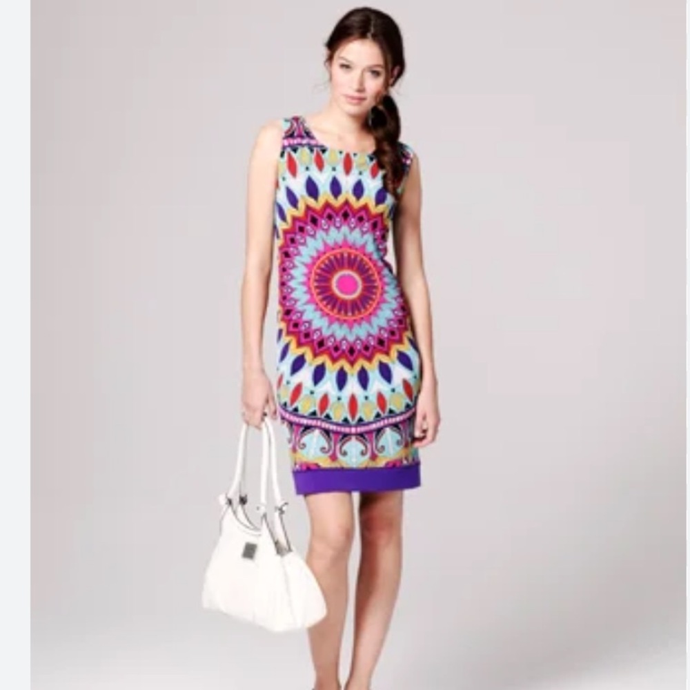 Nicole Miller Multicolor Sleeveless Mini Dress with Purple Trim